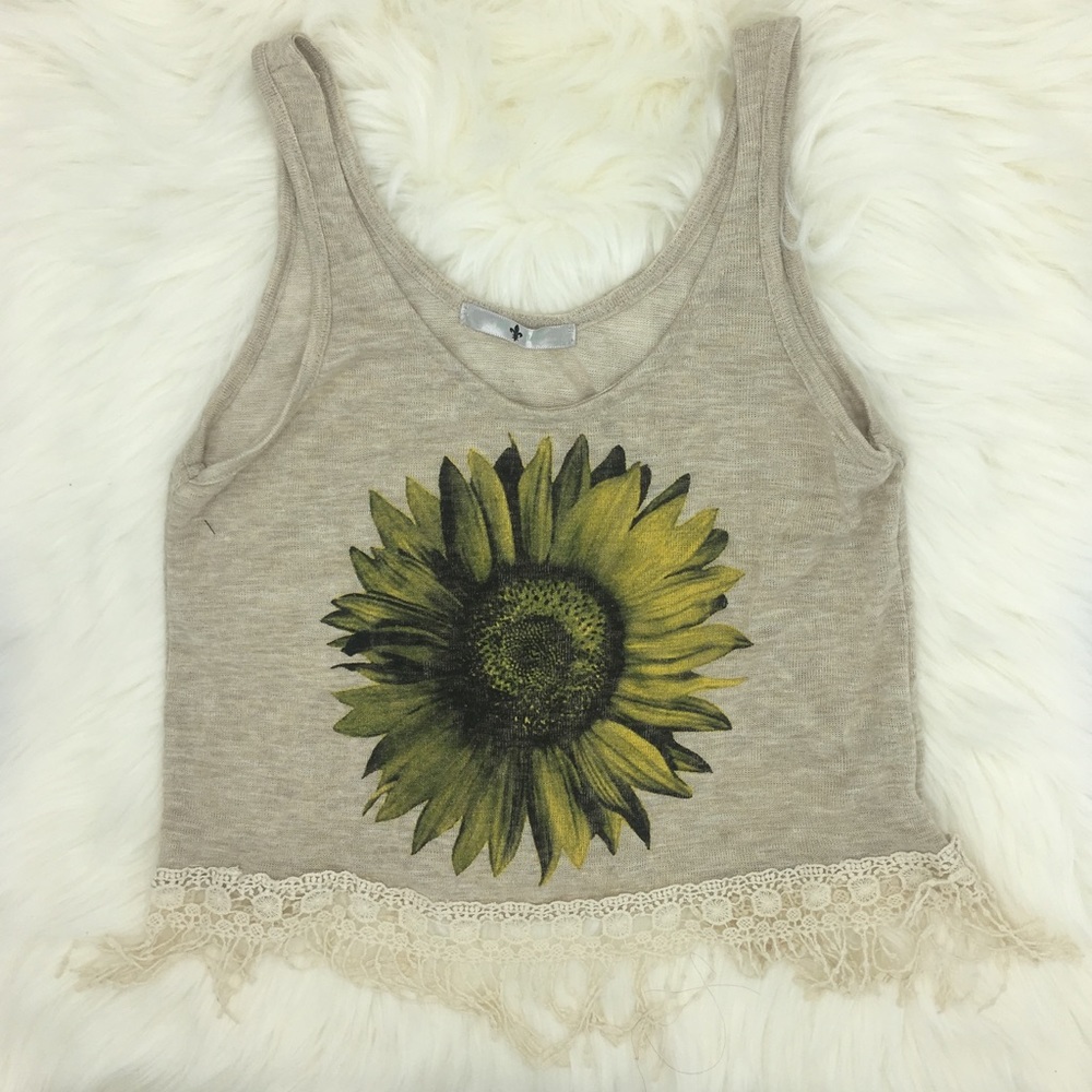 Sunflower Cropped Tank Top With Fringe